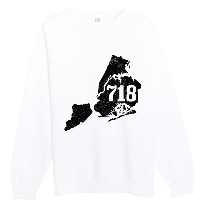 New York City 718 Area Code Queens Ny Nyc Map Pride Vintage Premium Crewneck Sweatshirt