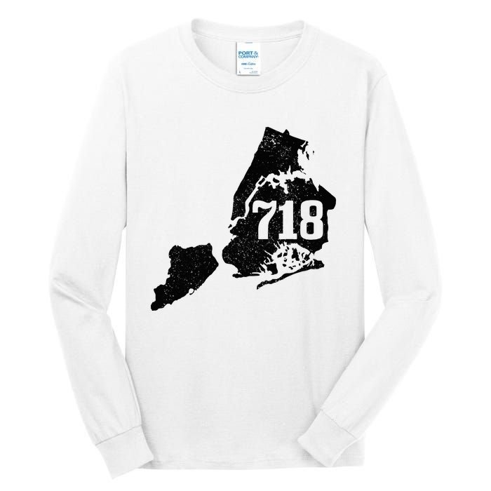 New York City 718 Area Code Queens Ny Nyc Map Pride Vintage Tall Long Sleeve T-Shirt