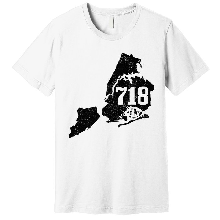 New York City 718 Area Code Queens Ny Nyc Map Pride Vintage Premium T-Shirt