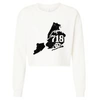 New York City 718 Area Code Queens Ny Nyc Map Pride Vintage Cropped Pullover Crew