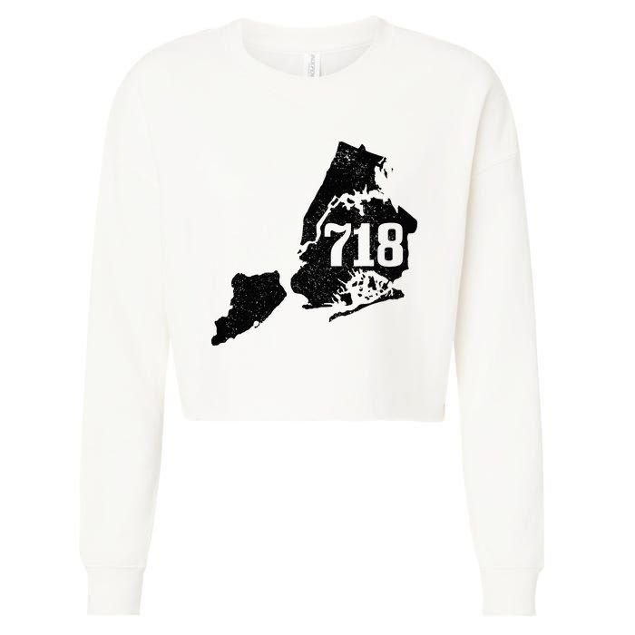 New York City 718 Area Code Queens Ny Nyc Map Pride Vintage Cropped Pullover Crew