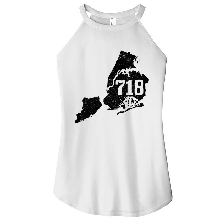 New York City 718 Area Code Queens Ny Nyc Map Pride Vintage Women's Perfect Tri Rocker Tank