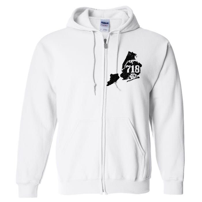 New York City 718 Area Code Queens Ny Nyc Map Pride Vintage Full Zip Hoodie