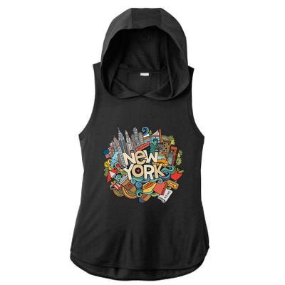 New York City Nyc Iconic Skyline Big Apple Gift Souvenir Ladies PosiCharge Tri-Blend Wicking Draft Hoodie Tank