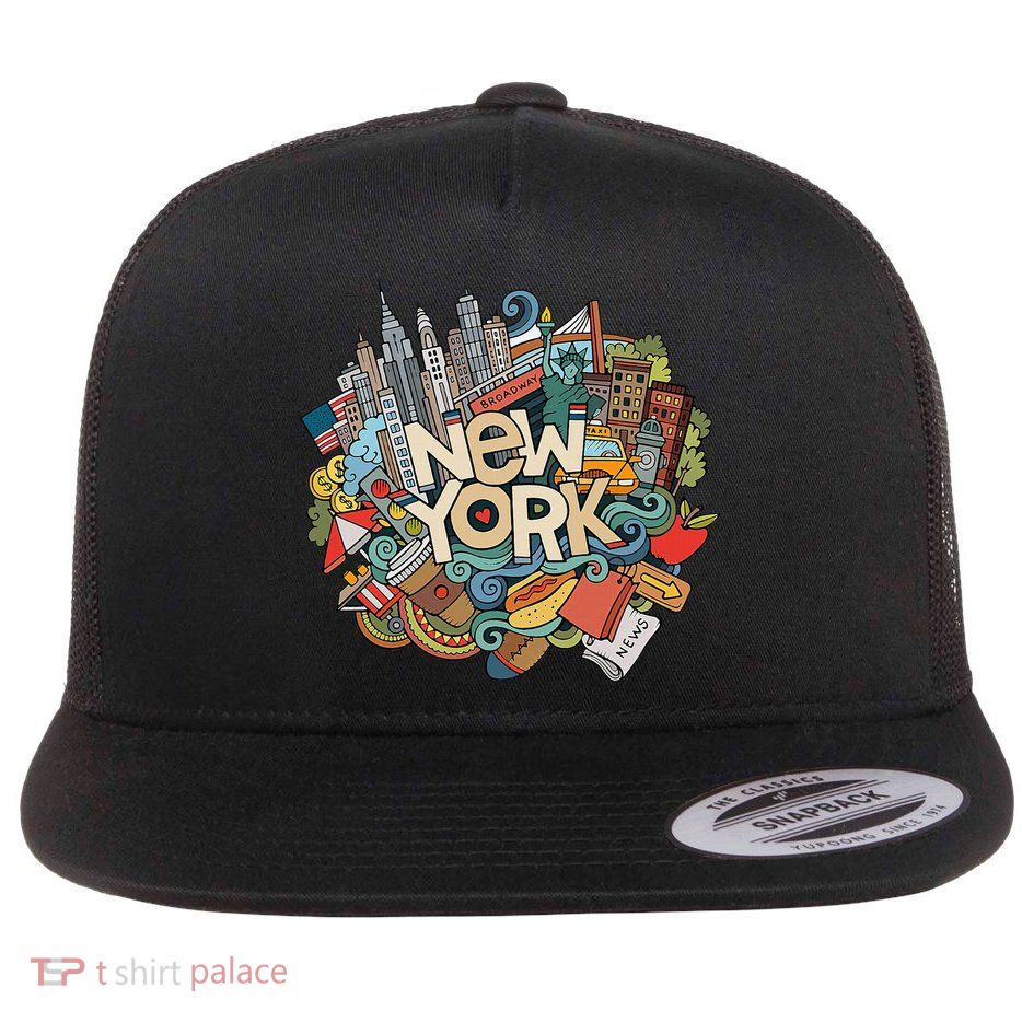 New York City Nyc Iconic Skyline Big Apple Gift Souvenir Flat Bill Trucker Hat