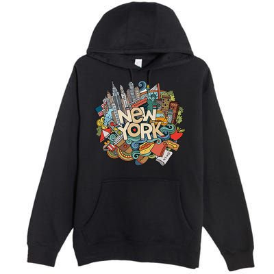 New York City Nyc Iconic Skyline Big Apple Gift Souvenir Premium Pullover Hoodie