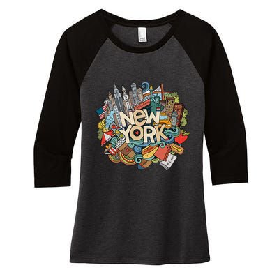 New York City Nyc Iconic Skyline Big Apple Gift Souvenir Women's Tri-Blend 3/4-Sleeve Raglan Shirt