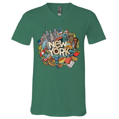New York City Nyc Iconic Skyline Big Apple Gift Souvenir V-Neck T-Shirt