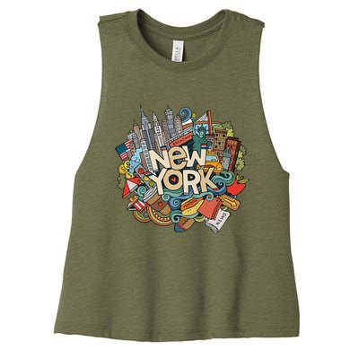 New York City Nyc Iconic Skyline Big Apple Gift Souvenir Women's Racerback Cropped Tank