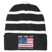 New York City United States Of America Striped Beanie with Solid Band