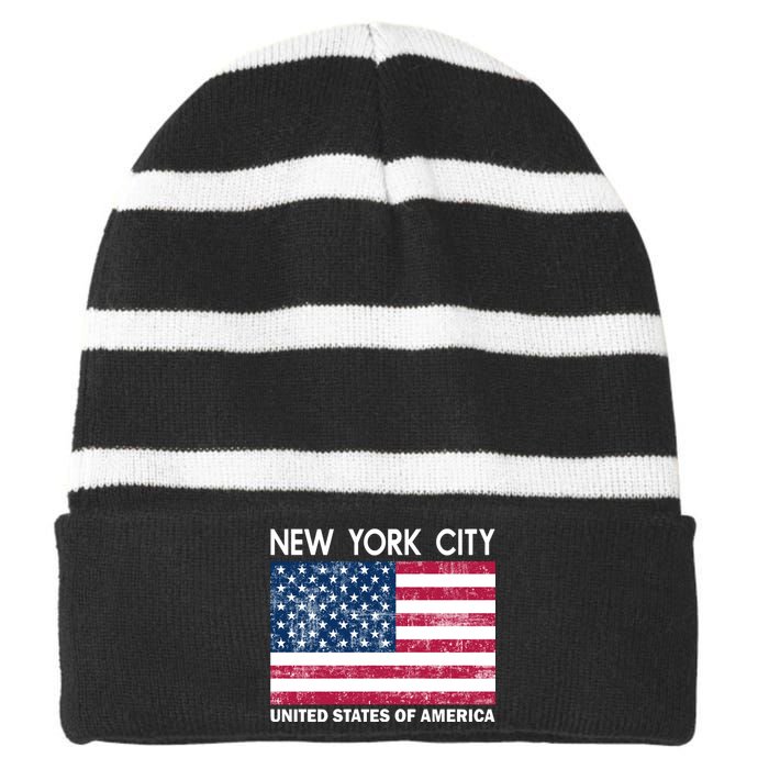 New York City United States Of America Striped Beanie with Solid Band