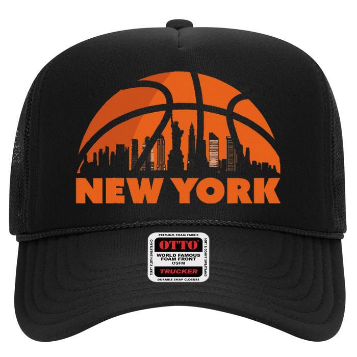 New York City Skyline Basketball High Crown Mesh Back Trucker Hat