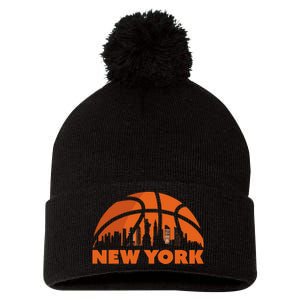 New York City Skyline Basketball Pom Pom 12in Knit Beanie