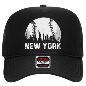 New York City Skyline Baseball Lover High Crown Mesh Back Trucker Hat