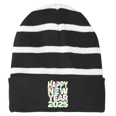 New Years Eve Party Supplies Nye 2025 Happy New Year Striped Beanie with Solid Band