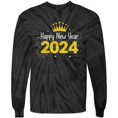 New Years Eve Party Supplies 2024 Happy New Year Fireworks  Tie-Dye Long Sleeve Shirt