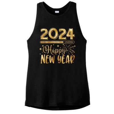 New Years Eve Party Supplies 2024 Happy New Year Fireworks  Ladies PosiCharge Tri-Blend Wicking Tank