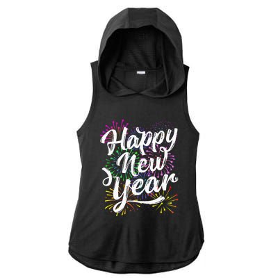 New Years Eve Party Supplies 2024 Happy New Year Fireworks  Ladies PosiCharge Tri-Blend Wicking Draft Hoodie Tank