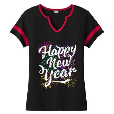 New Years Eve Party Supplies 2024 Happy New Year Fireworks  Ladies Halftime Notch Neck Tee