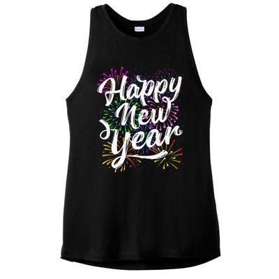 New Years Eve Party Supplies 2024 Happy New Year Fireworks  Ladies PosiCharge Tri-Blend Wicking Tank