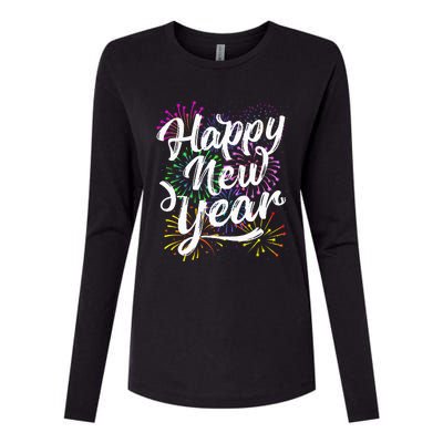 New Years Eve Party Supplies 2024 Happy New Year Fireworks  Womens Cotton Relaxed Long Sleeve T-Shirt