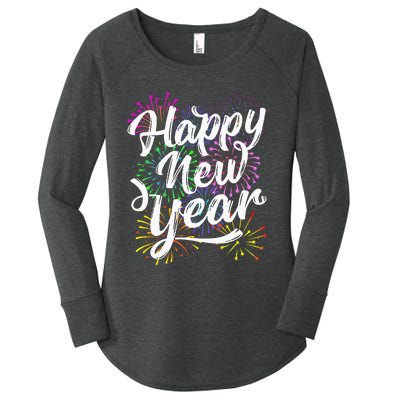 New Years Eve Party Supplies 2024 Happy New Year Fireworks  Women's Perfect Tri Tunic Long Sleeve Shirt