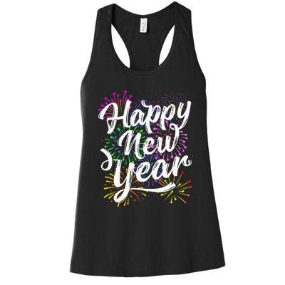 New Years Eve Party Supplies 2024 Happy New Year Fireworks  Women's Racerback Tank