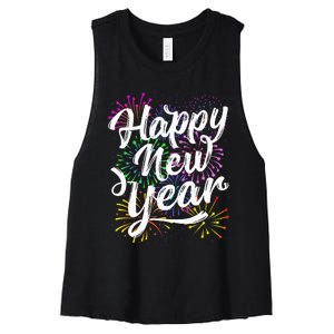 New Years Eve Party Supplies 2024 Happy New Year Fireworks  Women's Racerback Cropped Tank