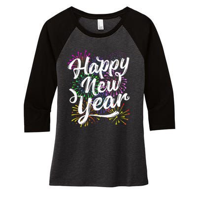 New Years Eve Party Supplies 2024 Happy New Year Fireworks  Women's Tri-Blend 3/4-Sleeve Raglan Shirt