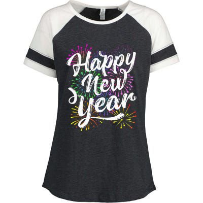 New Years Eve Party Supplies 2024 Happy New Year Fireworks  Enza Ladies Jersey Colorblock Tee