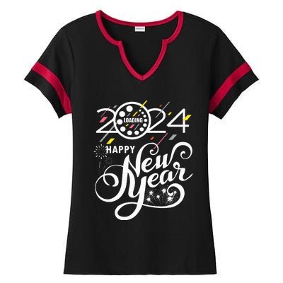 New Years Eve Party Supplies 2024 Happy New Year Fireworks Ladies Halftime Notch Neck Tee