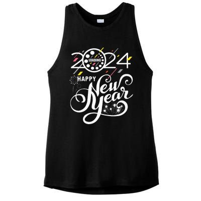 New Years Eve Party Supplies 2024 Happy New Year Fireworks Ladies PosiCharge Tri-Blend Wicking Tank