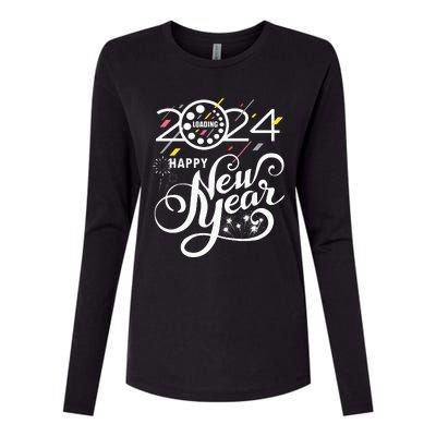 New Years Eve Party Supplies 2024 Happy New Year Fireworks Womens Cotton Relaxed Long Sleeve T-Shirt