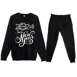 New Years Eve Party Supplies 2024 Happy New Year Fireworks Premium Crewneck Sweatsuit Set