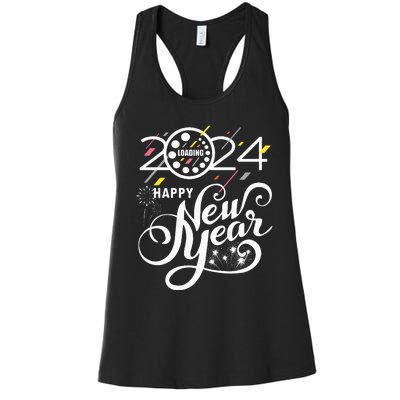 New Years Eve Party Supplies 2024 Happy New Year Fireworks Women's Racerback Tank