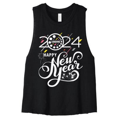 New Years Eve Party Supplies 2024 Happy New Year Fireworks Women's Racerback Cropped Tank