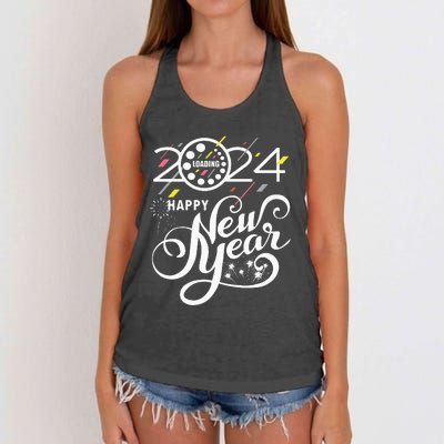 New Years Eve Party Supplies 2024 Happy New Year Fireworks Women's Knotted Racerback Tank