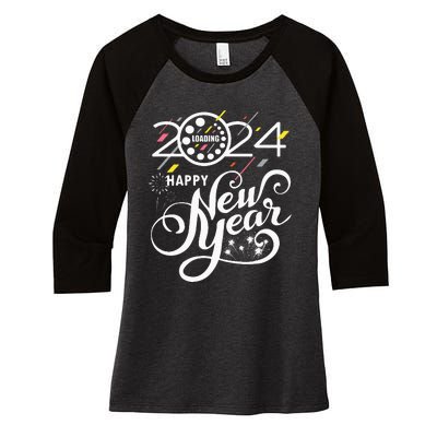 New Years Eve Party Supplies 2024 Happy New Year Fireworks Women's Tri-Blend 3/4-Sleeve Raglan Shirt