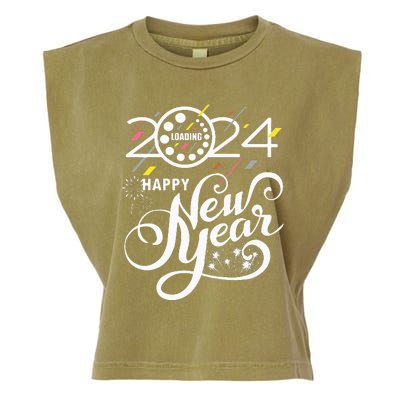 New Years Eve Party Supplies 2024 Happy New Year Fireworks Garment-Dyed Women's Muscle Tee