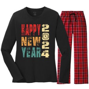 New Years Eve Party Happy new years 2024 Women's Long Sleeve Flannel Pajama Set 