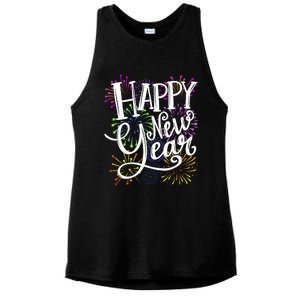 New Years Eve Party Supplies 2024 Happy New Year Fireworks Ladies PosiCharge Tri-Blend Wicking Tank