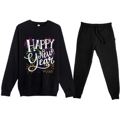 New Years Eve Party Supplies 2024 Happy New Year Fireworks Premium Crewneck Sweatsuit Set