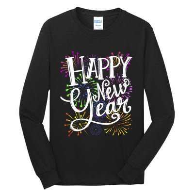 New Years Eve Party Supplies 2024 Happy New Year Fireworks Tall Long Sleeve T-Shirt