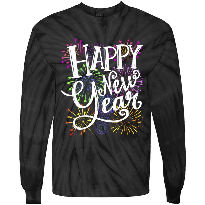 New Years Eve Party Supplies 2024 Happy New Year Fireworks Tie-Dye Long Sleeve Shirt