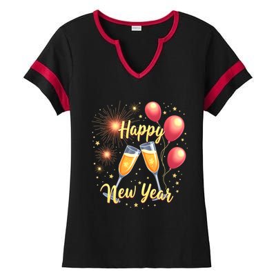 New Years Eve Happy New Year Party Supplies Fireworks Gift Ladies Halftime Notch Neck Tee