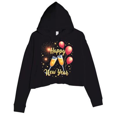 New Years Eve Happy New Year Party Supplies Fireworks Gift Crop Fleece Hoodie