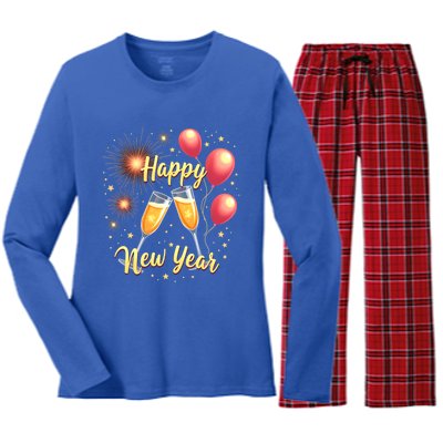 New Years Eve Happy New Year Party Supplies Fireworks Gift Women's Long Sleeve Flannel Pajama Set 