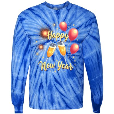 New Years Eve Happy New Year Party Supplies Fireworks Gift Tie-Dye Long Sleeve Shirt