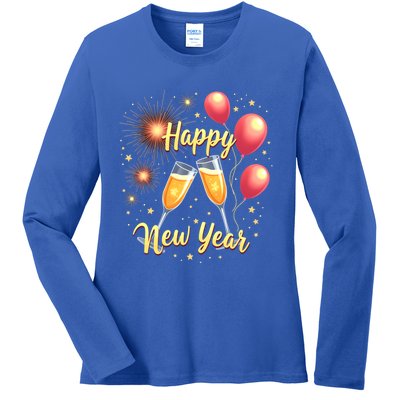 New Years Eve Happy New Year Party Supplies Fireworks Gift Ladies Long Sleeve Shirt