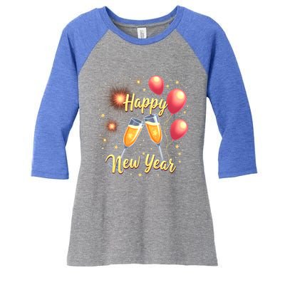 New Years Eve Happy New Year Party Supplies Fireworks Gift Women's Tri-Blend 3/4-Sleeve Raglan Shirt